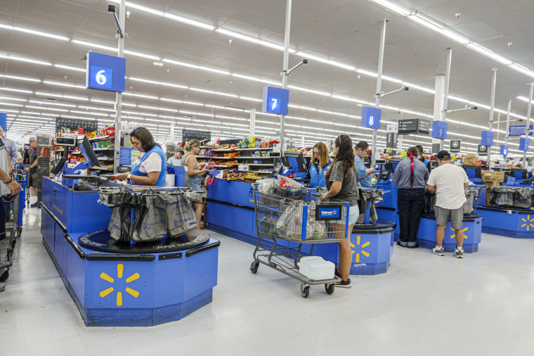 Miami, Florida, Hallandale Beach, Walmart store, cashier and check out counter